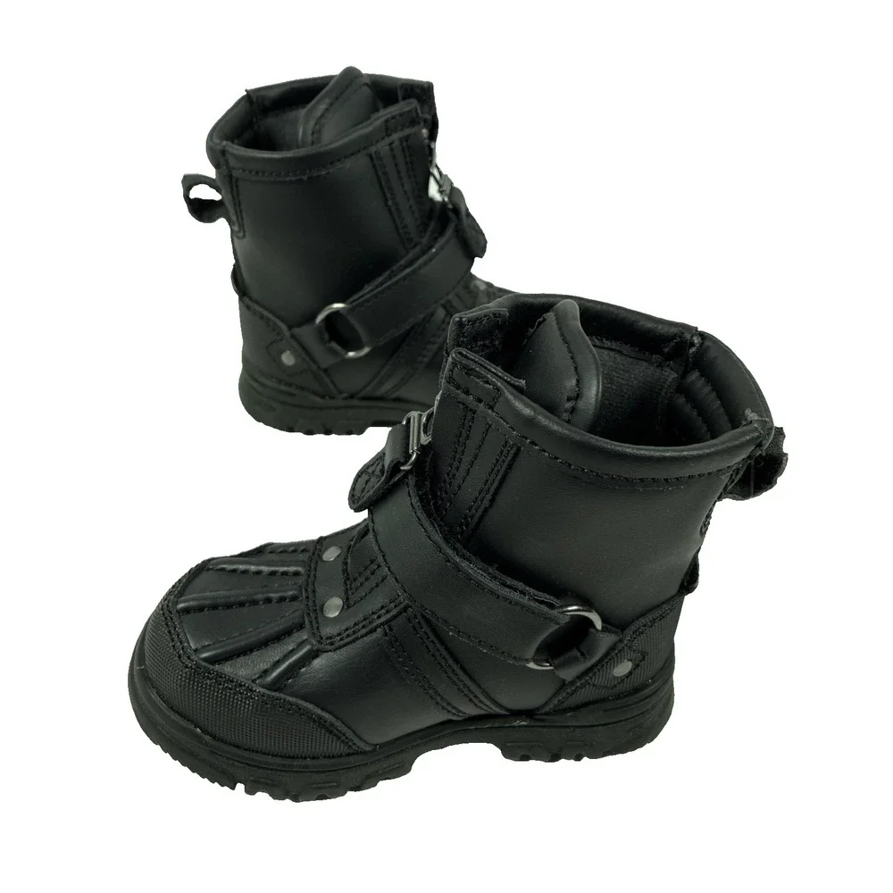Polo Ralph Lauren Ranger Hi II Black Gray Boots Buckle Boys Youth US Size 6 NWOB